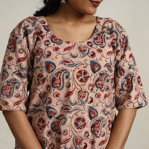 Beige - Block Printed Cotton Kalamkari Kurta Set 09
