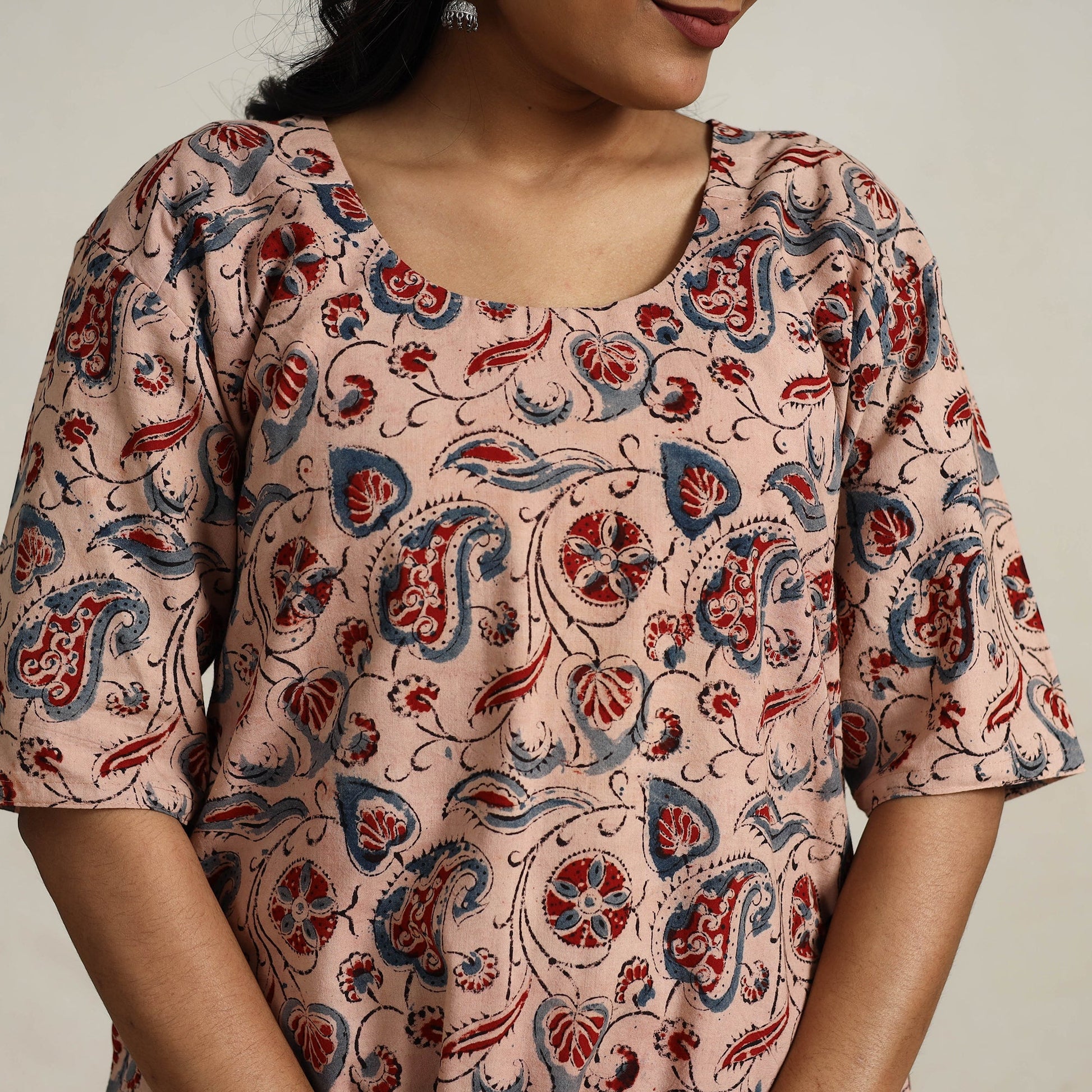 Beige - Block Printed Cotton Kalamkari Kurta Set 09