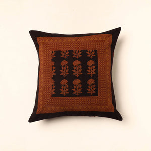 Brown - Bagh Block Printed Cotton Cushion Cover (16 x 16 in) 42