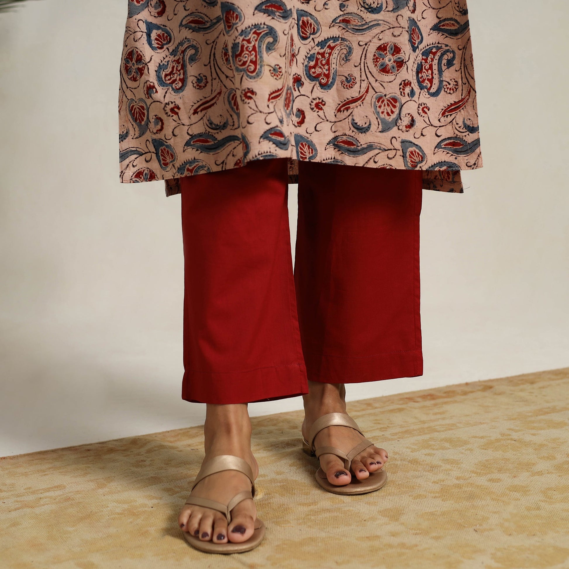 Beige - Block Printed Cotton Kalamkari Kurta Set 09