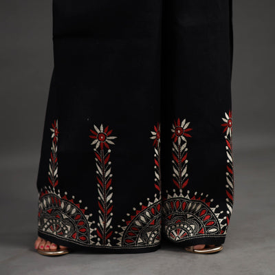 Black - Kantha Hand Embroidery Palazzo in Cotton 10
