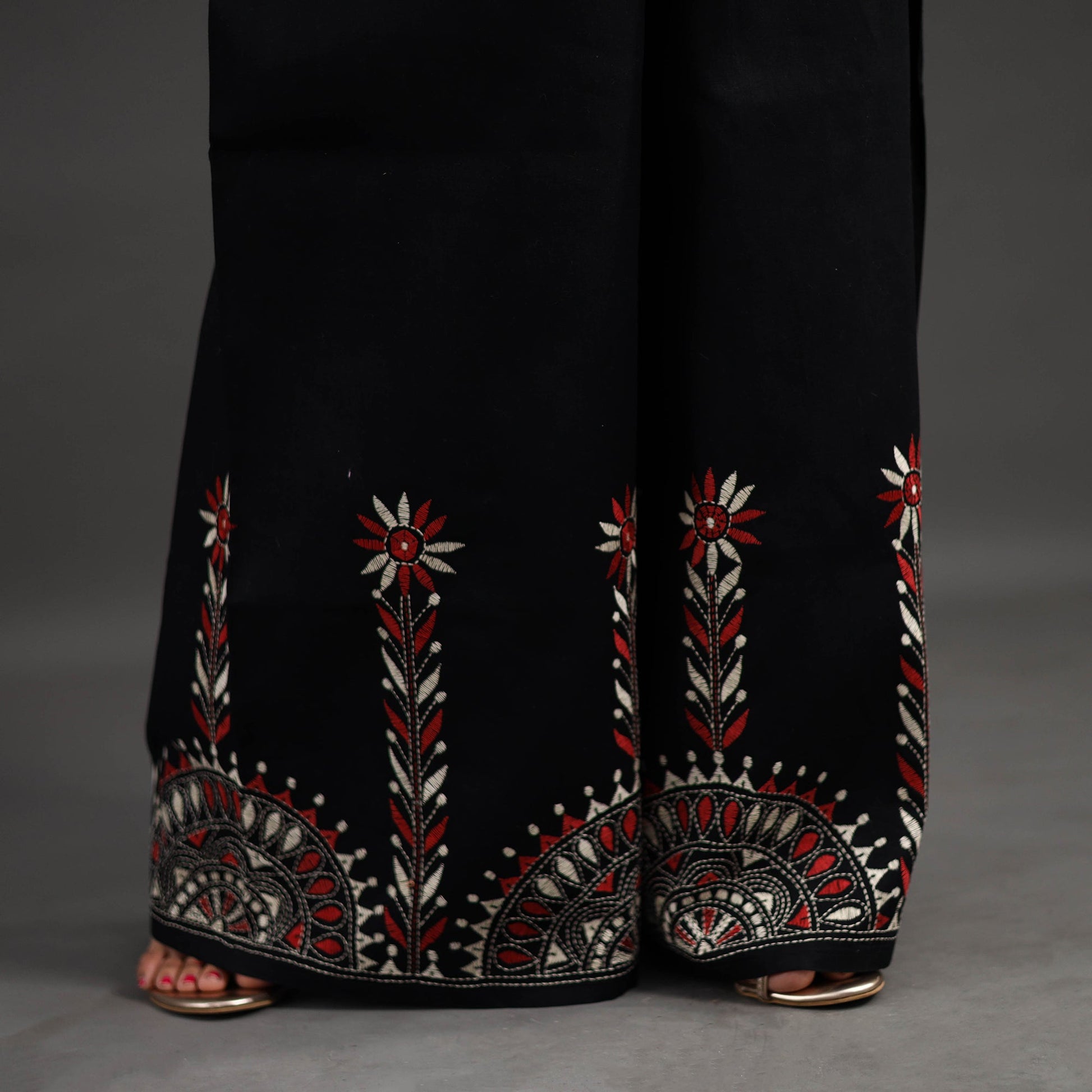 Black - Kantha Hand Embroidery Palazzo in Cotton 10