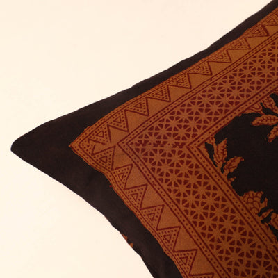 Brown - Bagh Block Printed Cotton Cushion Cover (16 x 16 in) 42