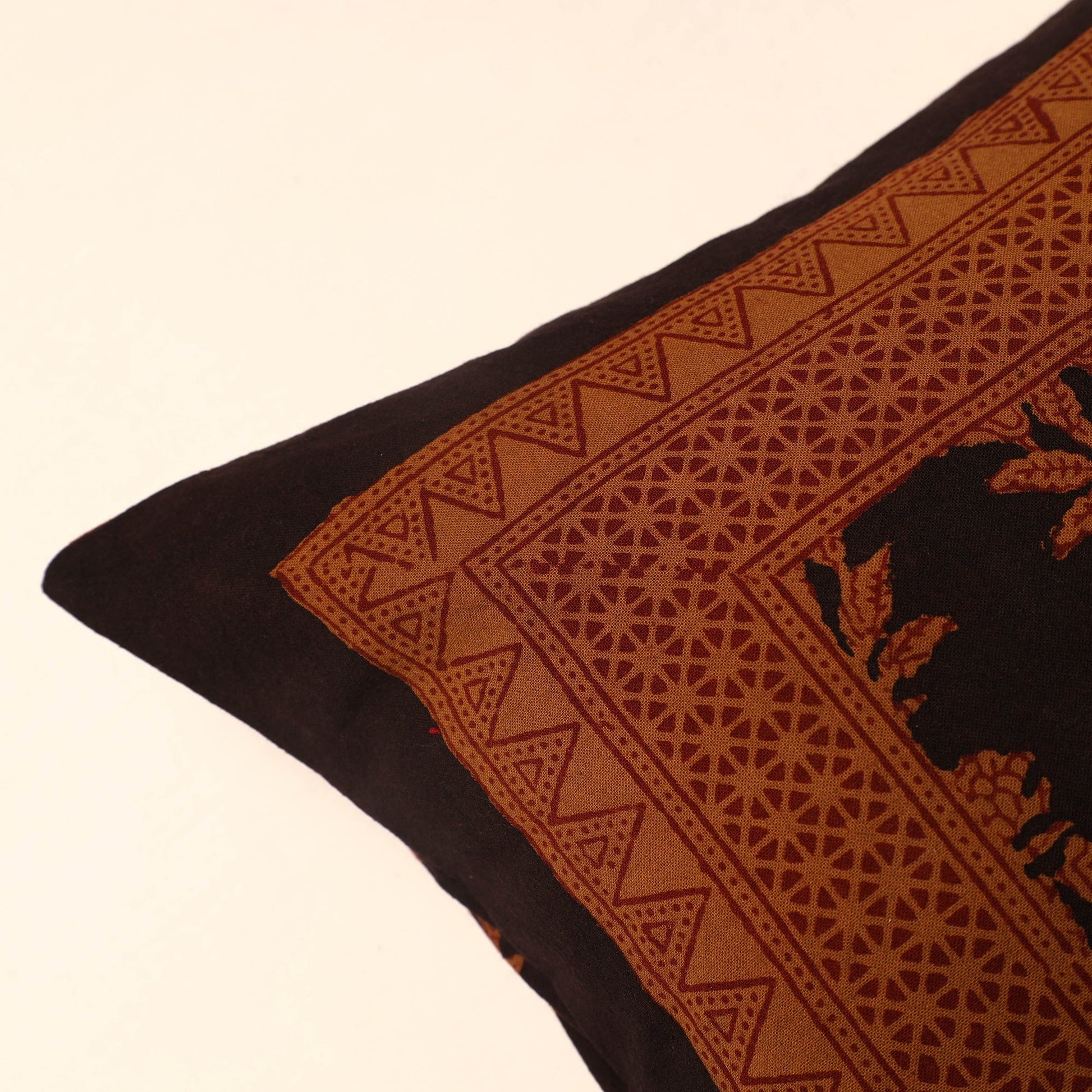 Brown - Bagh Block Printed Cotton Cushion Cover (16 x 16 in) 42