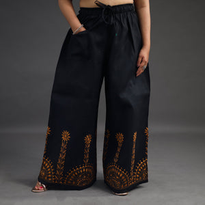 Black - Kantha Hand Embroidery Palazzo in Cotton 11