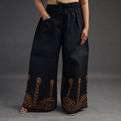 Black - Kantha Hand Embroidery Palazzo in Cotton 11