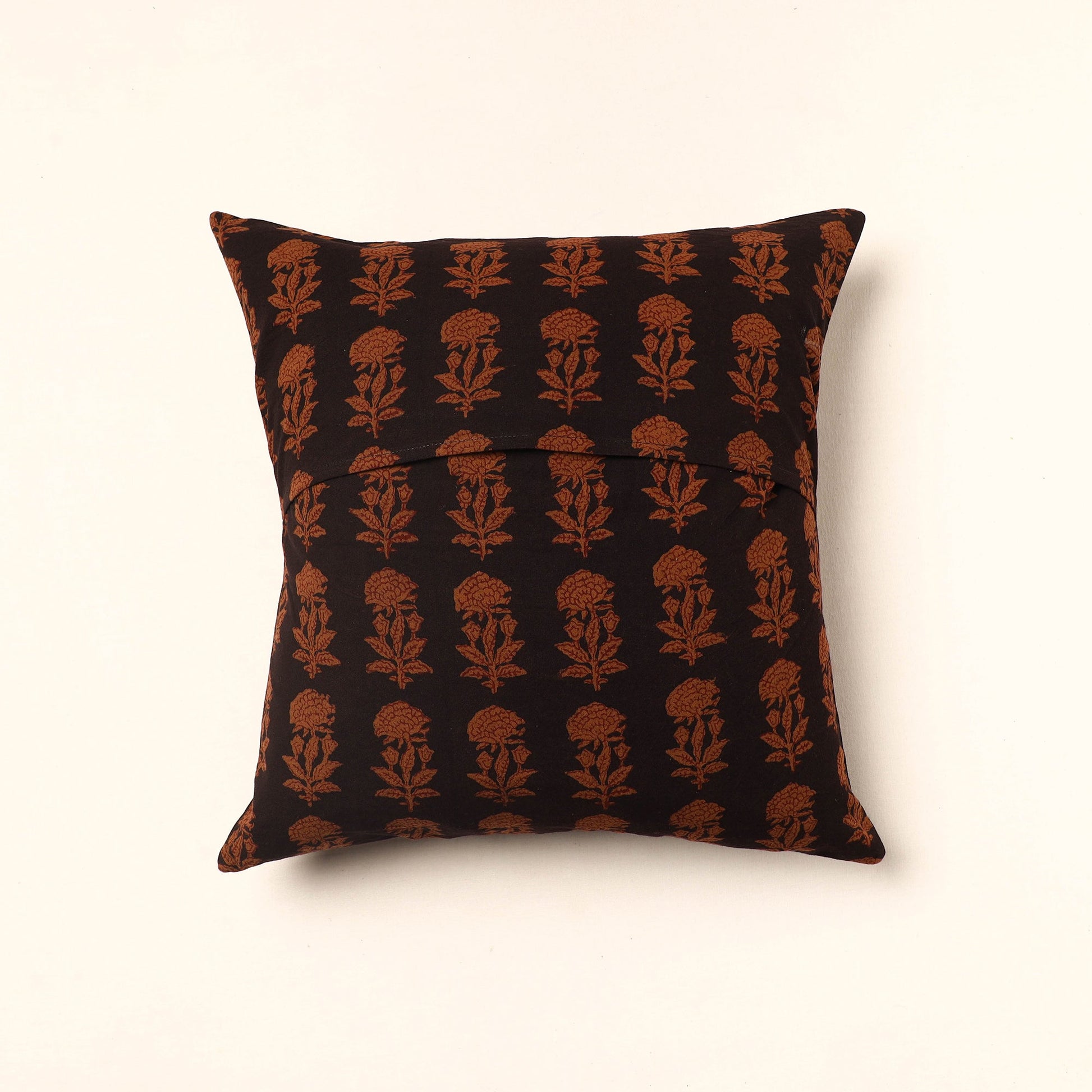 Brown - Bagh Block Printed Cotton Cushion Cover (16 x 16 in) 42