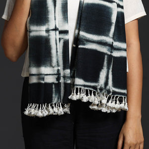 Black - Kutch Handwoven Clamp Dyed Shibori Silk x Wool Stole with Tassels