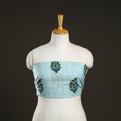 Blue - Block Print Cotton Sanganeri Blouse Piece 07