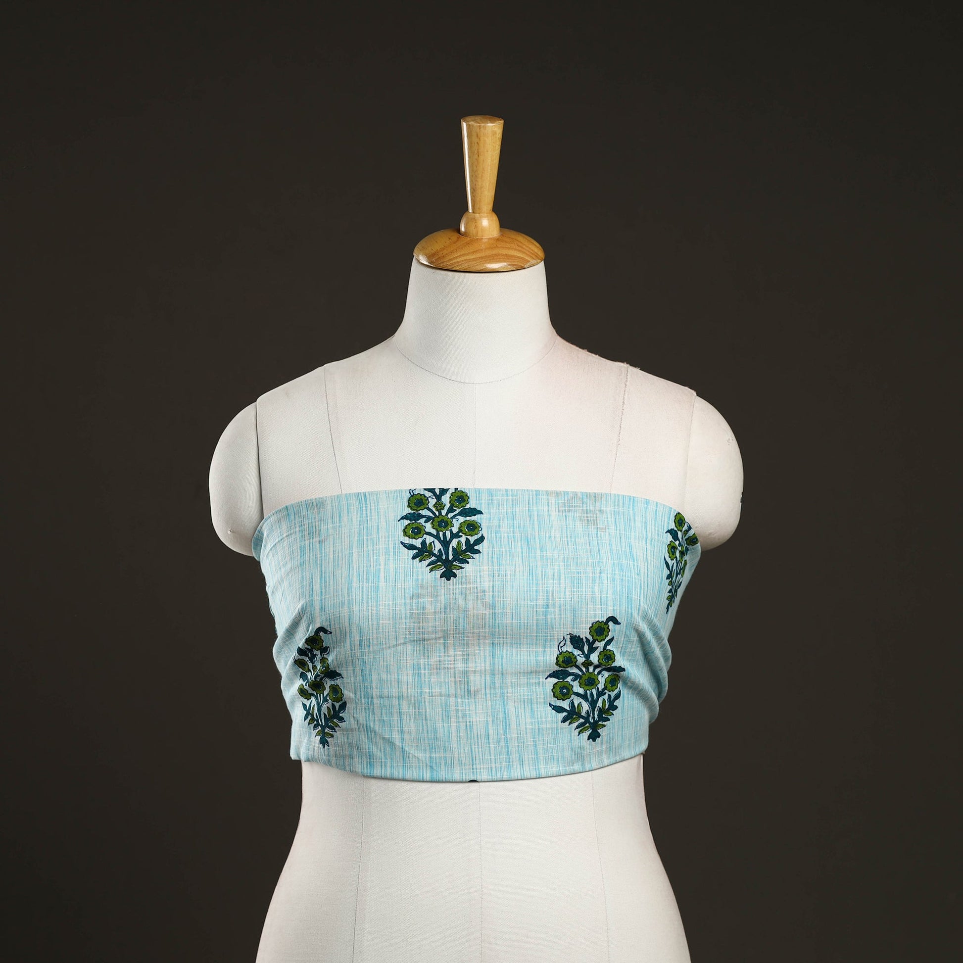 Blue - Block Print Cotton Sanganeri Blouse Piece 07