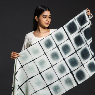 Black - Kutch Handwoven Clamp Dyed Shibori Silk x Wool Stole with Tassels