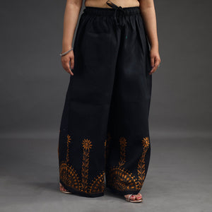 Black - Kantha Hand Embroidery Palazzo in Cotton 11