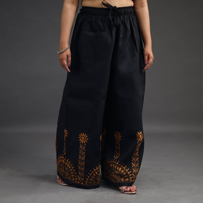 Black - Kantha Hand Embroidery Palazzo in Cotton 11