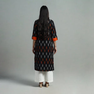 Black - Angrakha Cotton Straight Pochampally Ikat Kurta 13