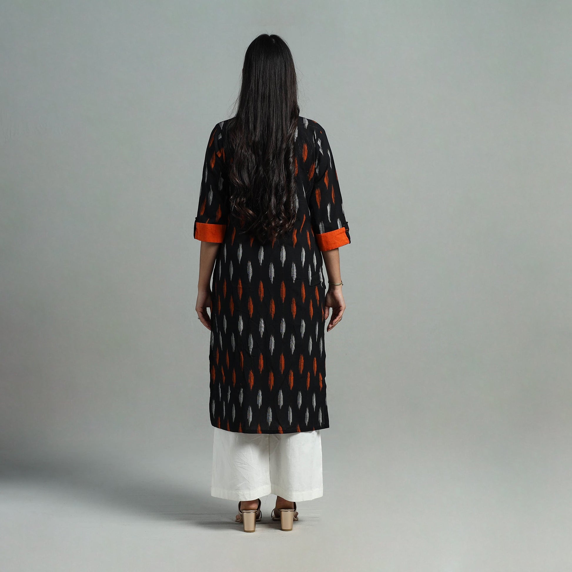 Black - Angrakha Cotton Straight Pochampally Ikat Kurta 13