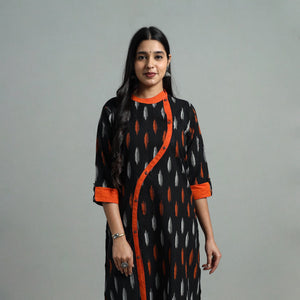 Black - Angrakha Cotton Straight Pochampally Ikat Kurta 13