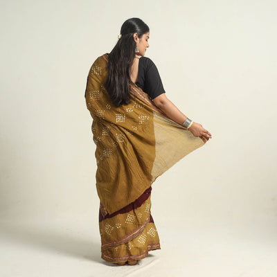 Brown - Kutch Tie-Dye Cotton Bandhani Saree with Blouse Piece 08