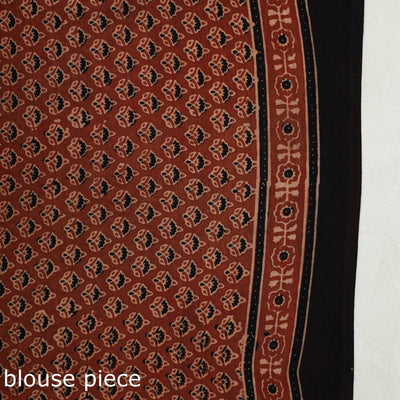 Brown - Natural Dyed Hand Block Print Cotton Ajrakh Saree