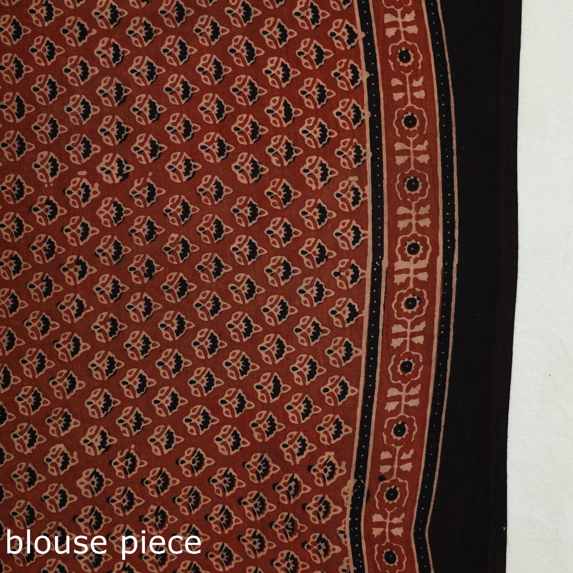 Brown - Natural Dyed Hand Block Print Cotton Ajrakh Saree
