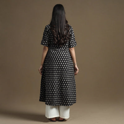 Black - Bagru Hand Block Printed Cotton A-Line Kurta