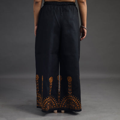Black - Kantha Hand Embroidery Palazzo in Cotton 11