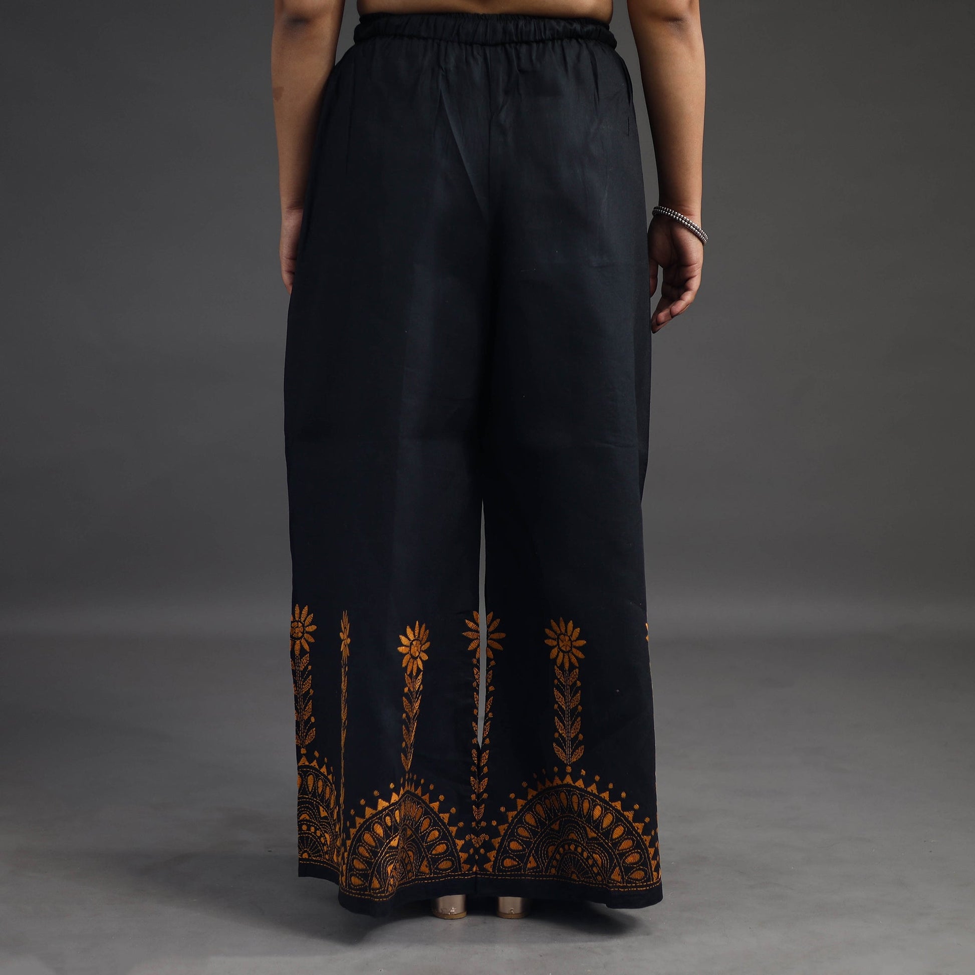 Black - Kantha Hand Embroidery Palazzo in Cotton 11