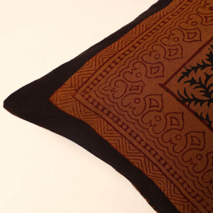 Brown - Bagh Block Printed Cotton Cushion Cover (16 x 16 in) 44