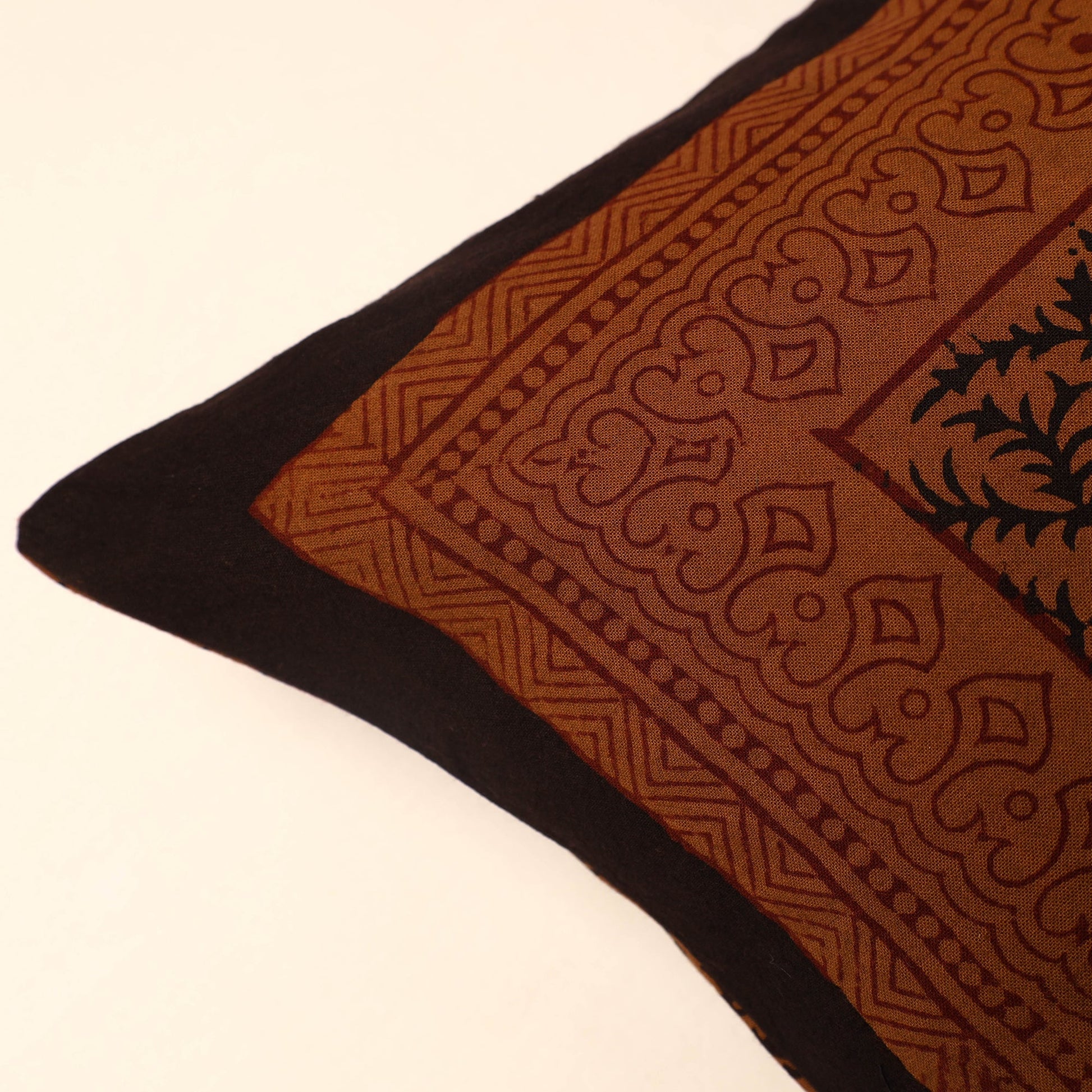 Brown - Bagh Block Printed Cotton Cushion Cover (16 x 16 in) 44