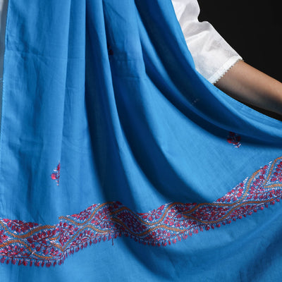 Blue - Cotton Kashida Embroidery Stole 02