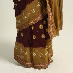 Brown - Kutch Tie-Dye Cotton Bandhani Saree with Blouse Piece 08