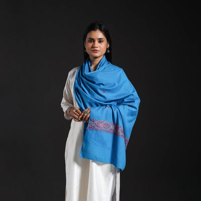 Blue - Cotton Kashida Embroidery Stole 02