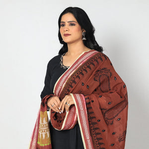 Brown - Bengal Kantha Embroidery Cotton Handloom Dupatta