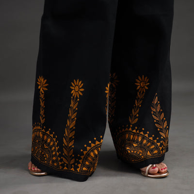 Black - Kantha Hand Embroidery Palazzo in Cotton 11