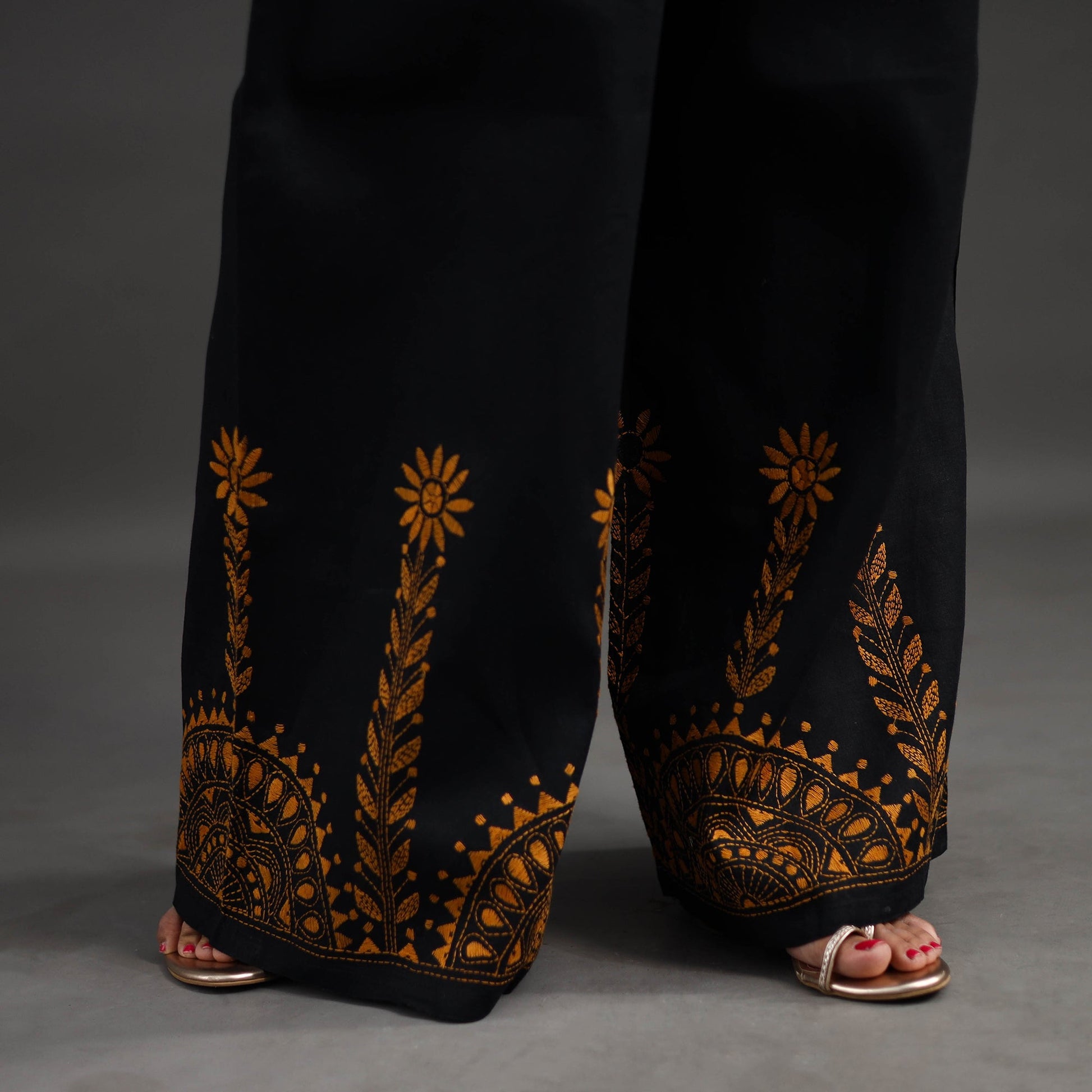 Black - Kantha Hand Embroidery Palazzo in Cotton 11