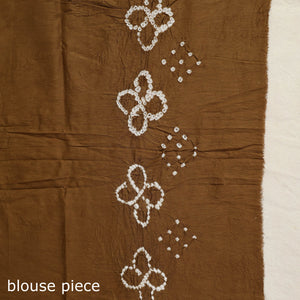 Brown - Kutch Bandhani Tie-Dye Cotton Saree with Blouse Piece