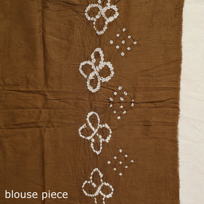 Brown - Kutch Bandhani Tie-Dye Cotton Saree with Blouse Piece