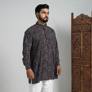 Ajrakh Block Printed Cotton Men Short Kurta 09