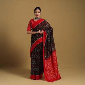 Black - Telia Rumal Handloom Cotton Pochampally Double Ikat Saree 13