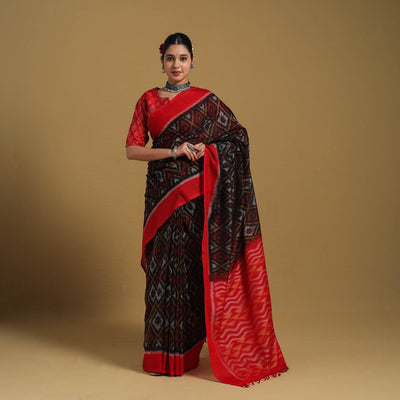 Black - Telia Rumal Handloom Cotton Pochampally Double Ikat Saree 13