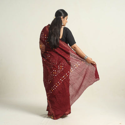 Brown - Kutch Tie-Dye Cotton Bandhani Saree with Blouse Piece 10