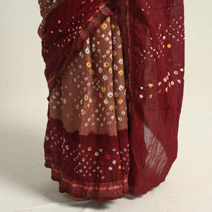 Brown - Kutch Tie-Dye Cotton Bandhani Saree with Blouse Piece 10