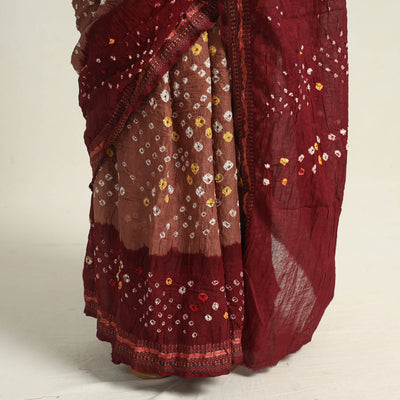 Brown - Kutch Tie-Dye Cotton Bandhani Saree with Blouse Piece 10