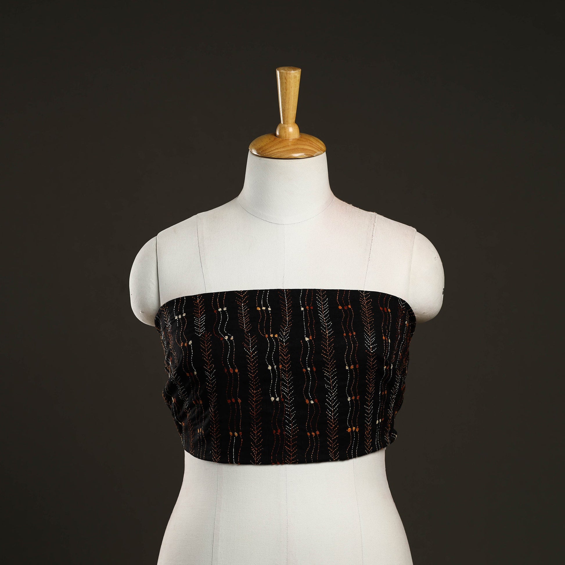 Black - Handloom Cotton Bengal Kantha Work Blouse Piece 20