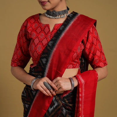 Black - Telia Rumal Handloom Cotton Pochampally Double Ikat Saree 13