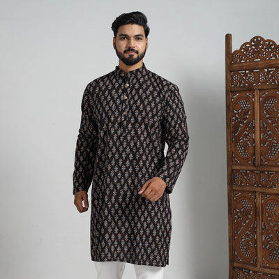 Ajrakh Block Printed Cotton Men Long Kurta 10