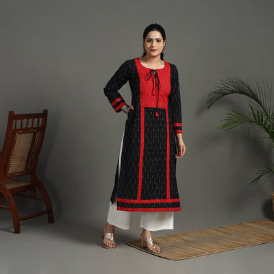 Black - Cotton Straight Pochampally Ikat Kurta 01