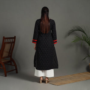 Black - Cotton Straight Pochampally Ikat Kurta 01