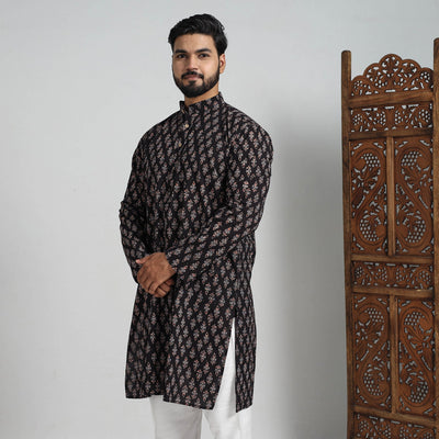 Ajrakh Block Printed Cotton Men Long Kurta 10