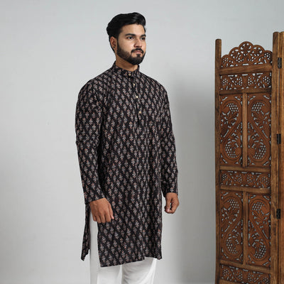 Ajrakh Block Printed Cotton Men Long Kurta 10