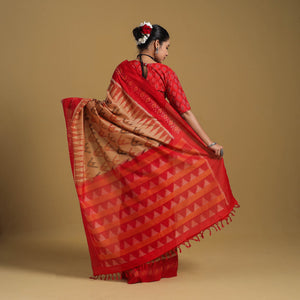 Beige - Telia Rumal Handloom Cotton Pochampally Double Ikat Saree 12